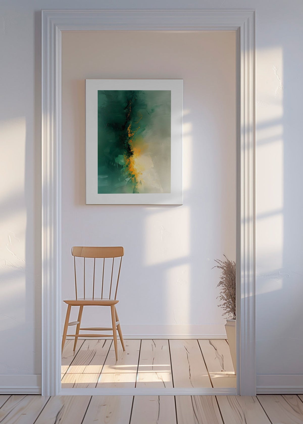 Abstrakt maleri grøn og gylden - Skumring – Canvas