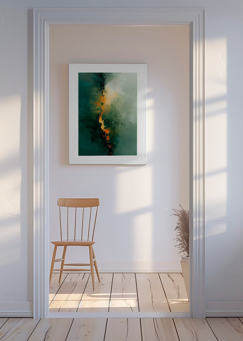 Abstrakt billede med lodrette grønne streger – Canvas