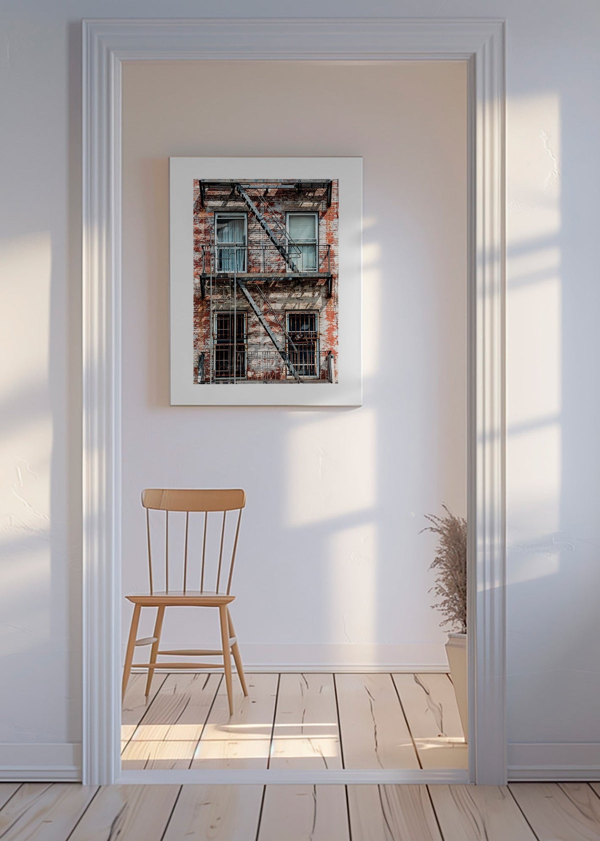 Fotografi af facade med brandstige – Canvas