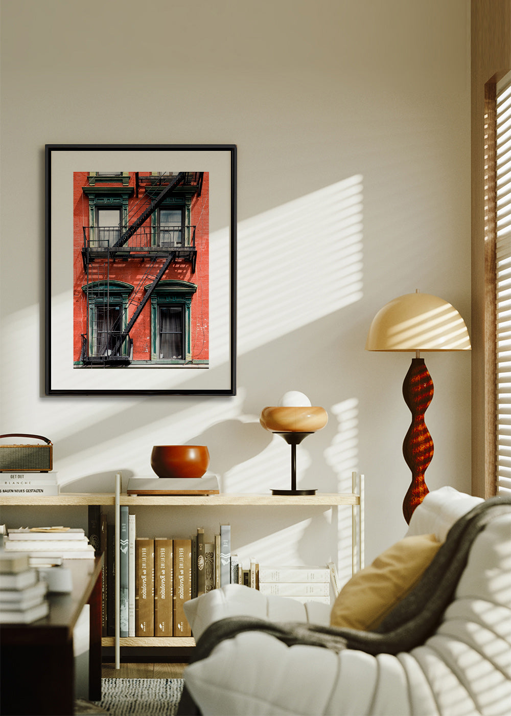 Byplakat: NY-facade med nødtrappe – Canvas1