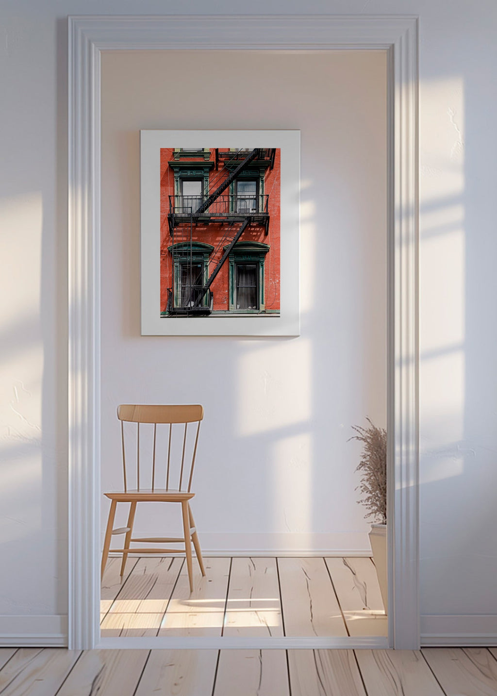 Byplakat: NY-facade med nødtrappe – Canvas