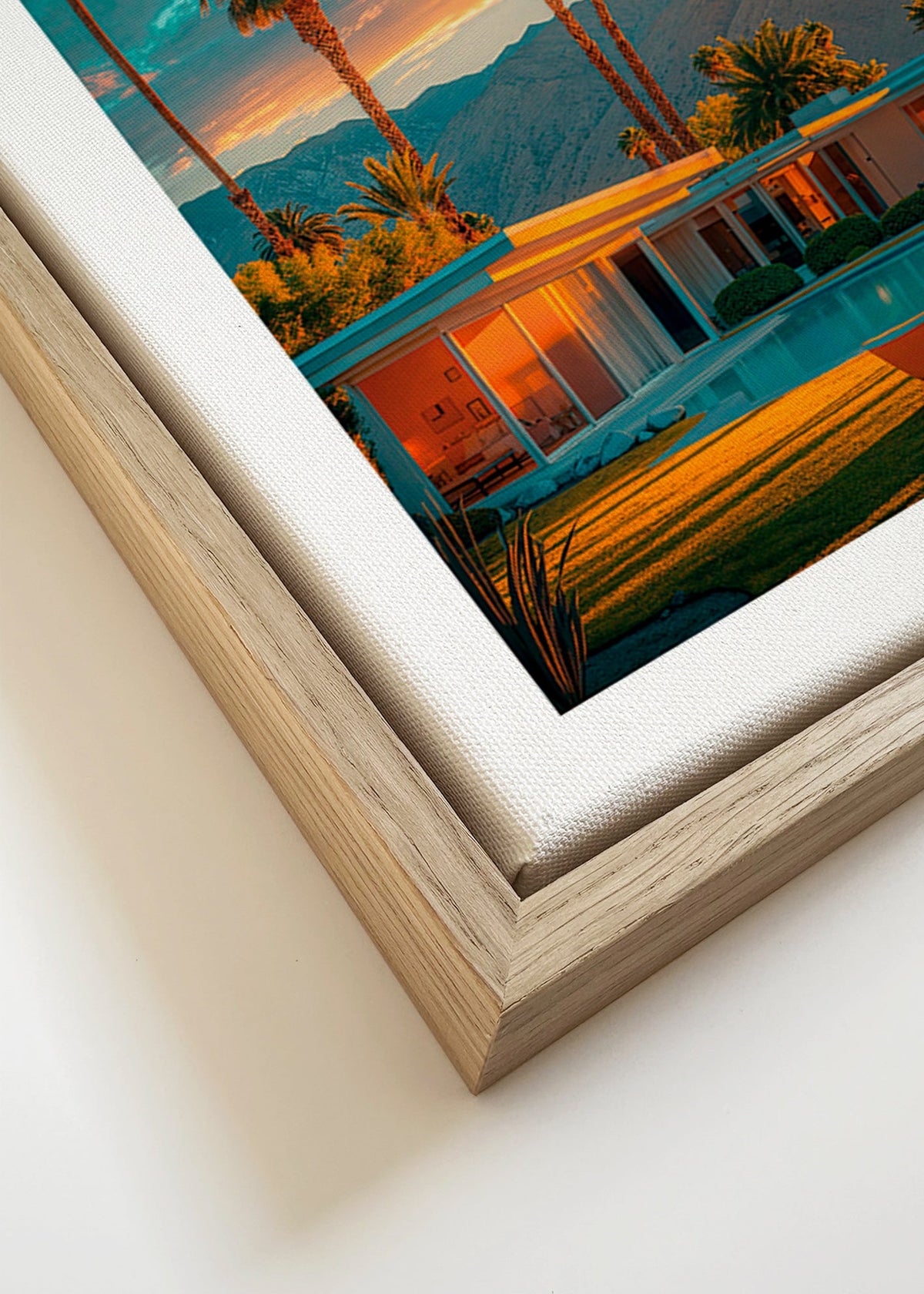 Køkkenkunst: palmer i solnedgang ved pool – Canvas detail