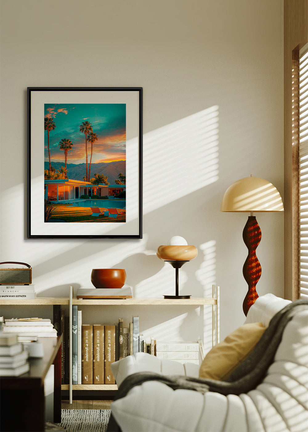 Køkkenkunst: palmer i solnedgang ved pool – Canvas2