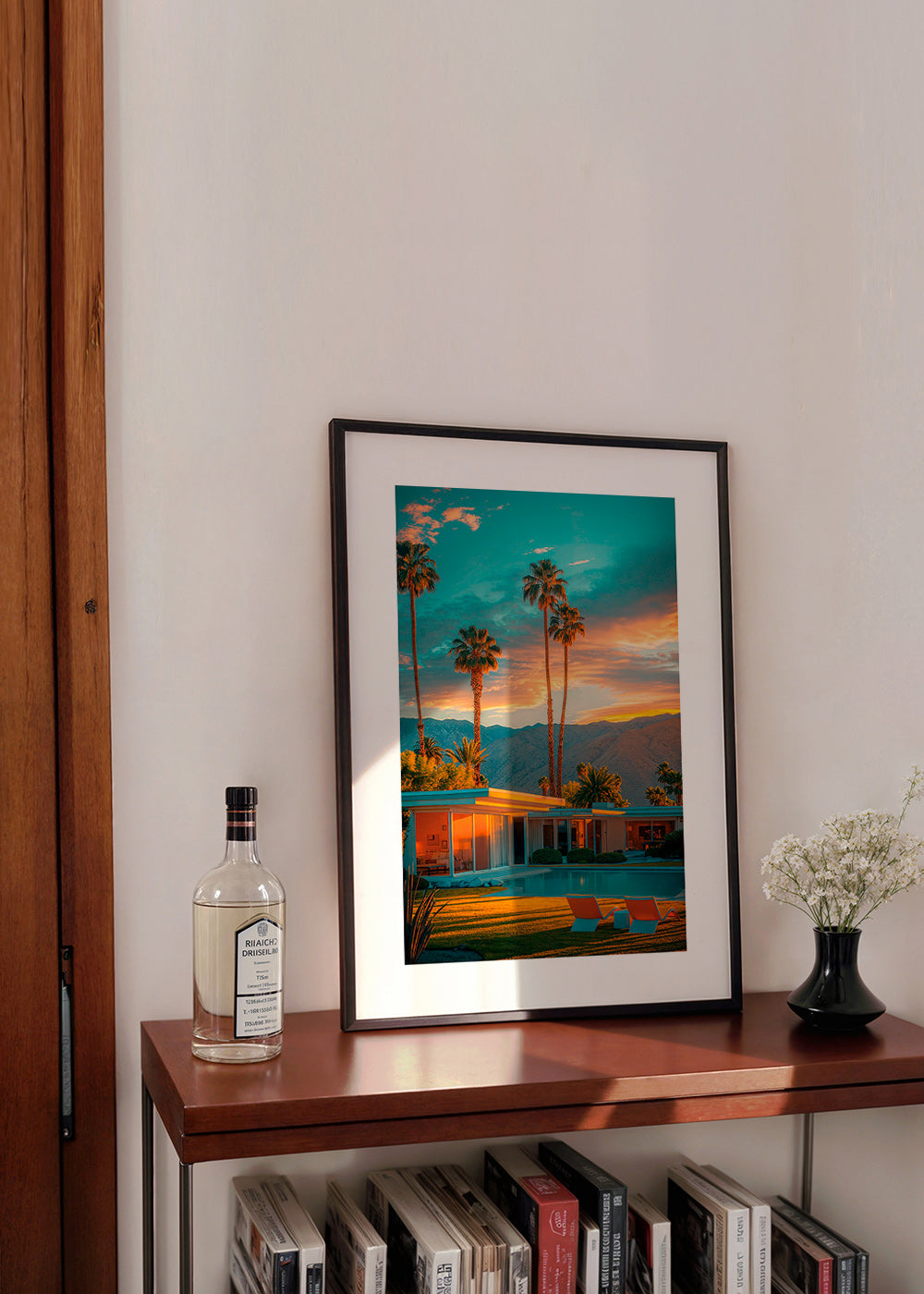 Køkkenkunst: palmer i solnedgang ved pool – Product1