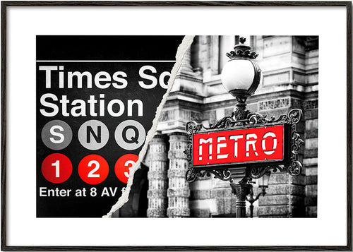 Rejseplakat med rød Metro-skilte – Black Frame