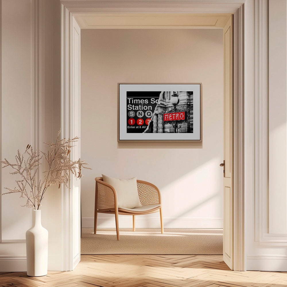 Rejseplakat med rød Metro-skilte – Canvas1