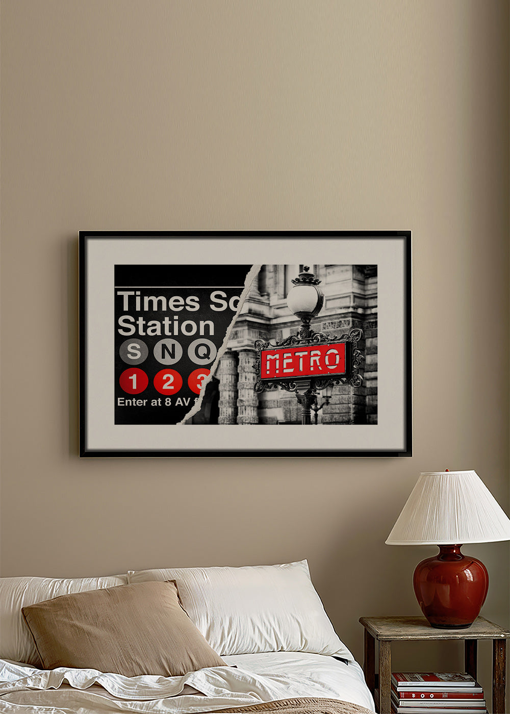 Rejseplakat med rød Metro-skilte – Canvas2