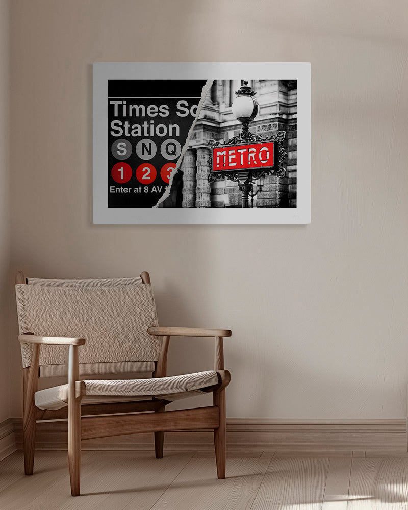 Rejseplakat med rød Metro-skilte – Canvas