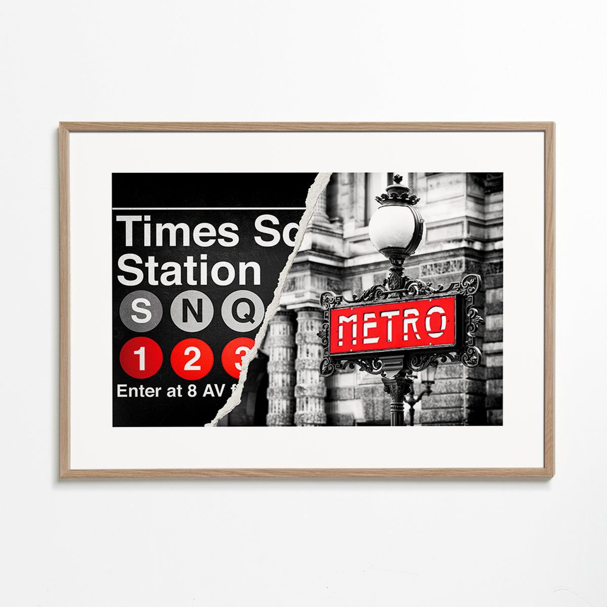 Rejseplakat med rød Metro-skilte – Oak Frame