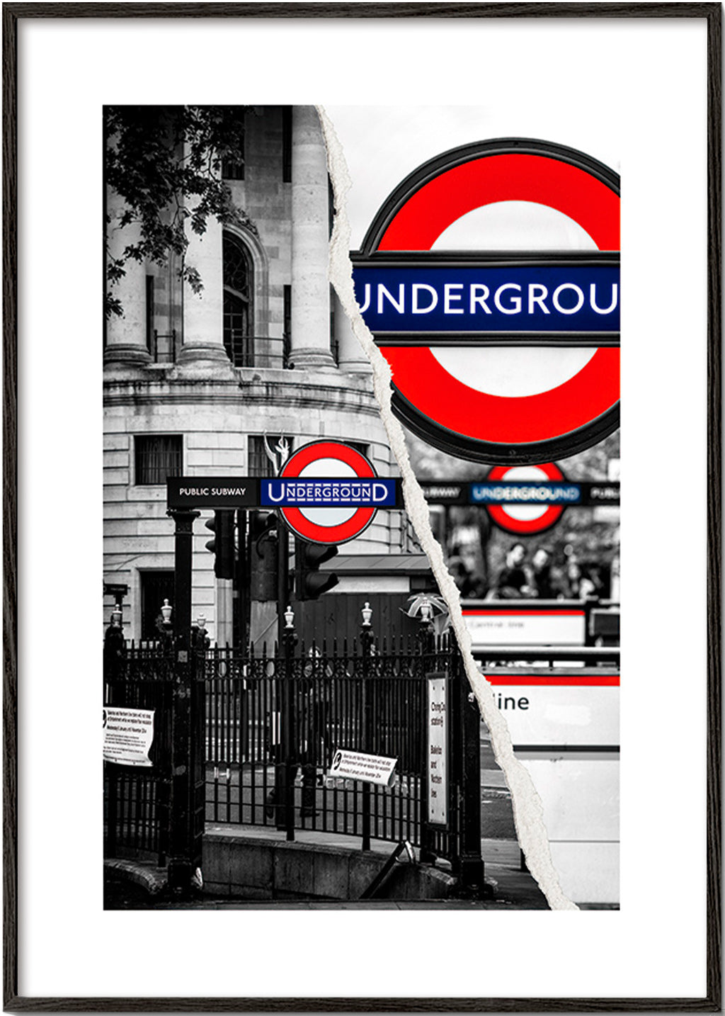 Bykunst med Underground-skilt fra London – Black Frame