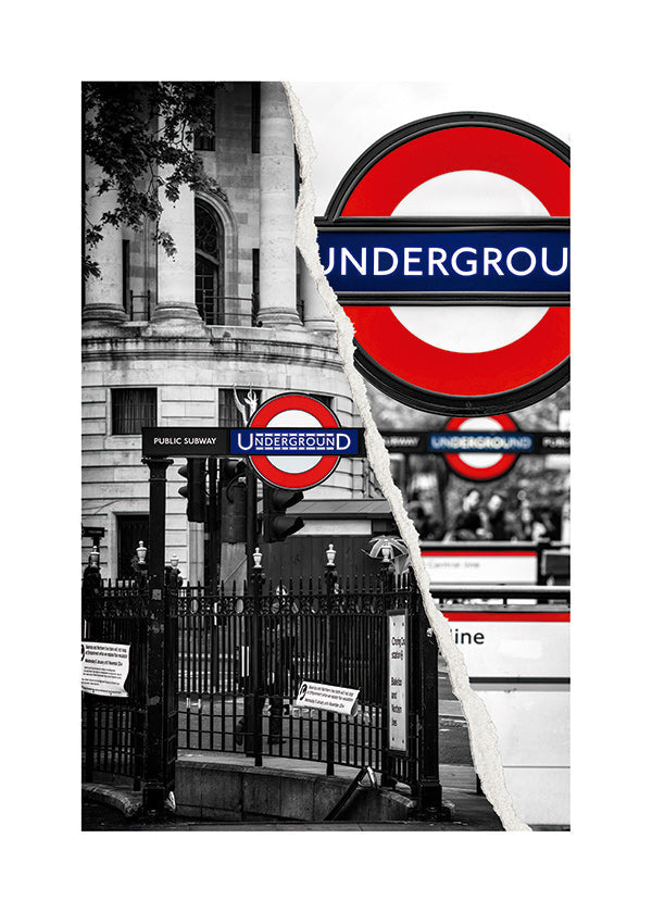 Bykunst med Underground-skilt fra London