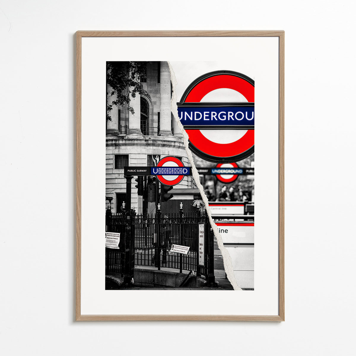 Bykunst med Underground-skilt fra London – Oak Frame