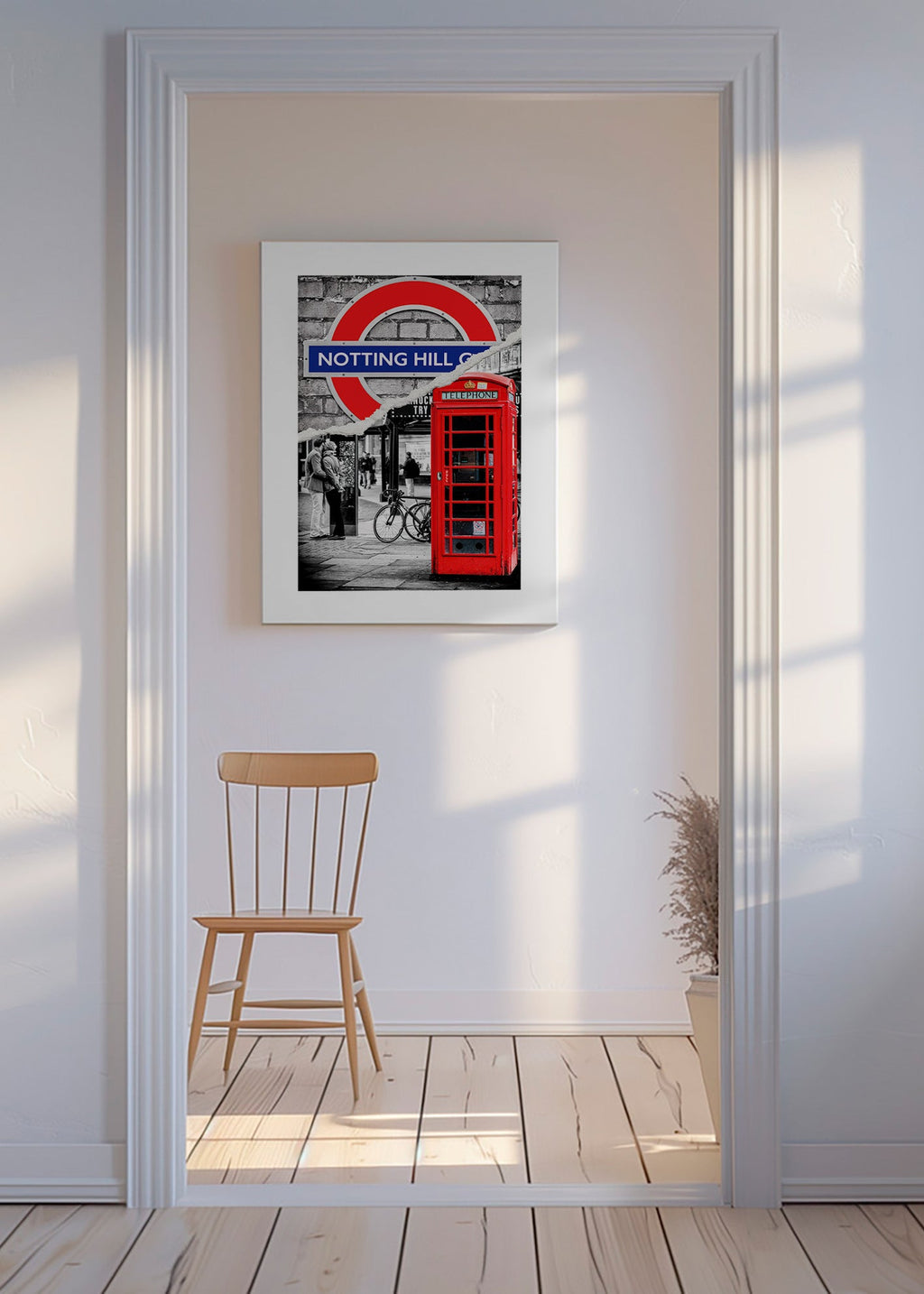 Køkkenkunst? Bykunst med rød telefonboks Notting Hill – Canvas