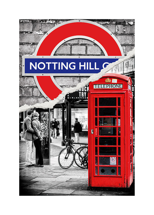 Køkkenkunst? Bykunst med rød telefonboks Notting Hill