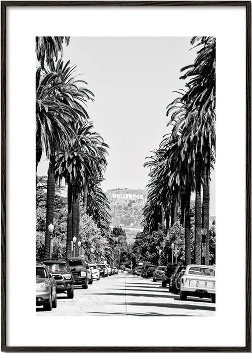 Rejseplakat Hollywood palmegade i sort-hvid – Black Frame