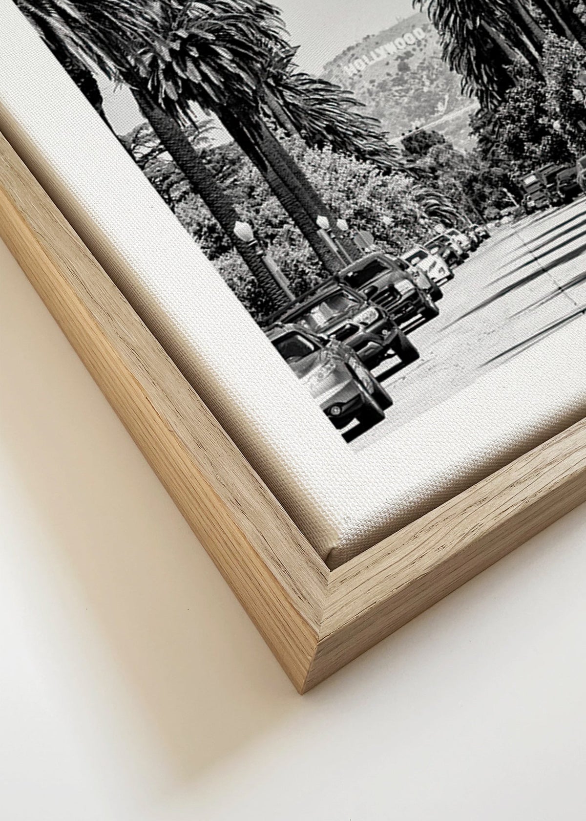 Rejseplakat Hollywood palmegade i sort-hvid – Canvas detail