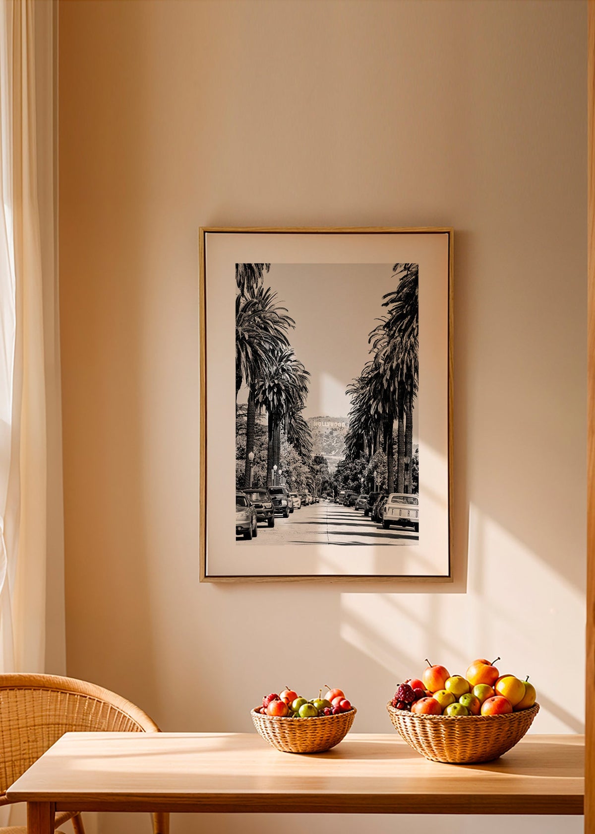 Rejseplakat Hollywood palmegade i sort-hvid – Canvas2