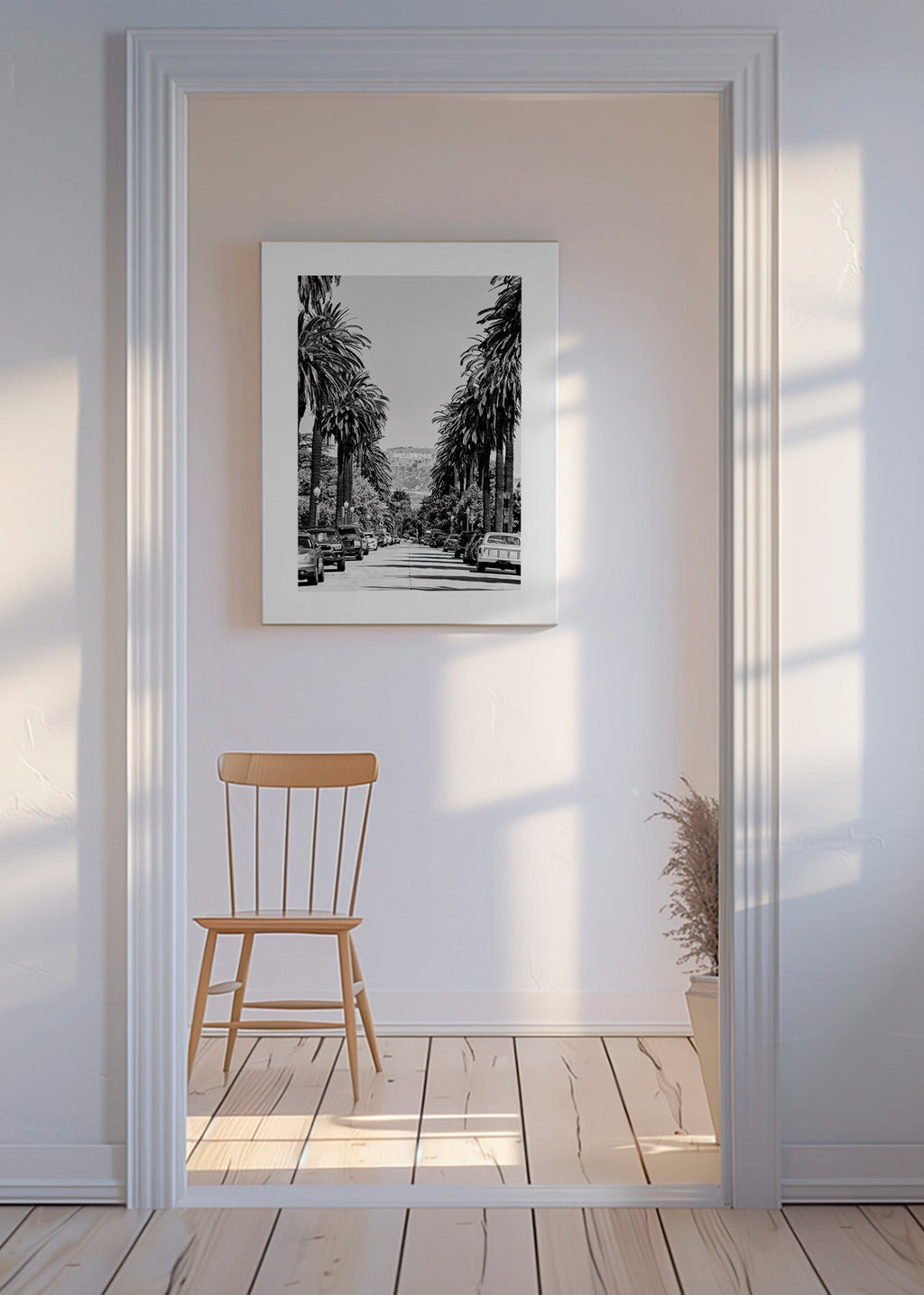 Rejseplakat Hollywood palmegade i sort-hvid – Canvas