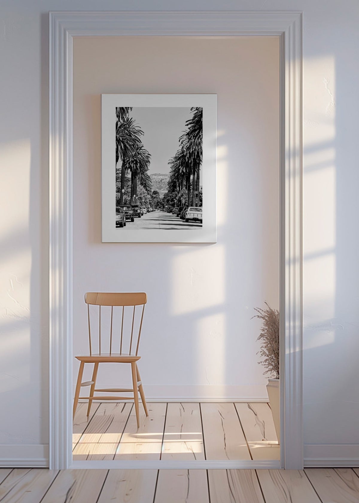 Rejseplakat Hollywood palmegade i sort-hvid – Canvas