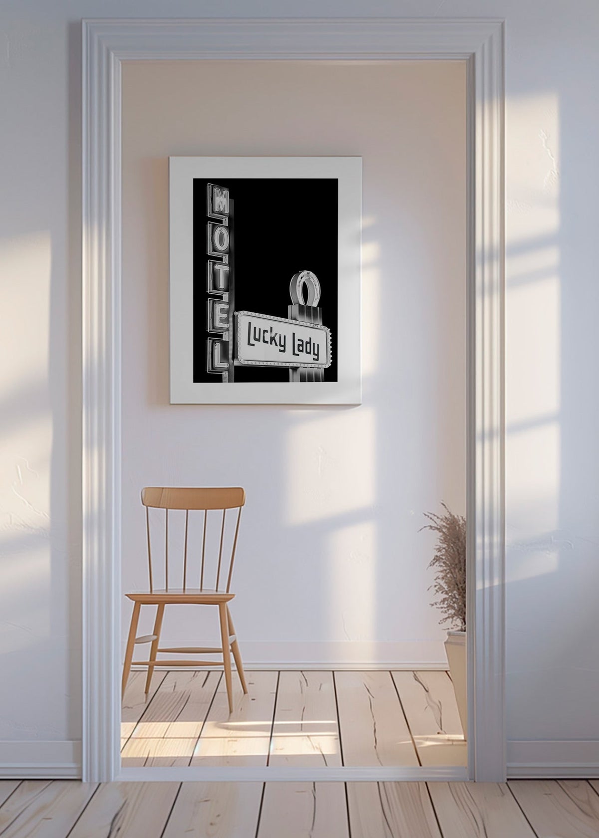 Fotografi Motel Lucky Lady-neonskilt – Canvas