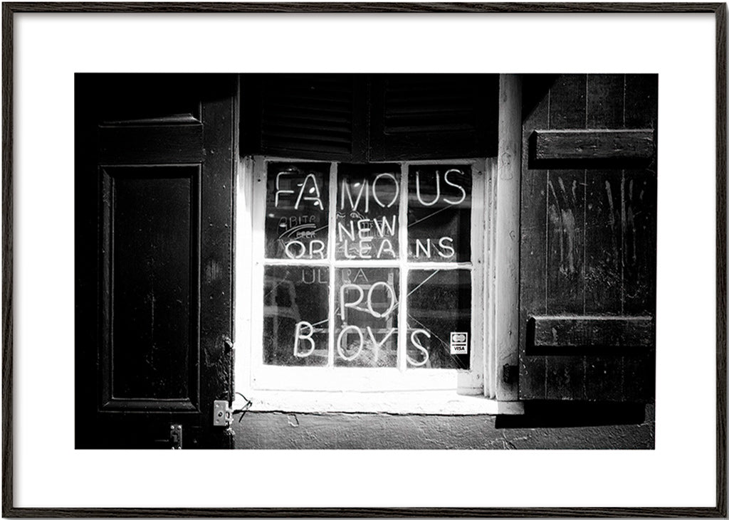 Køkkenkunst: New Orleans skilt i sort-hvid – Black Frame
