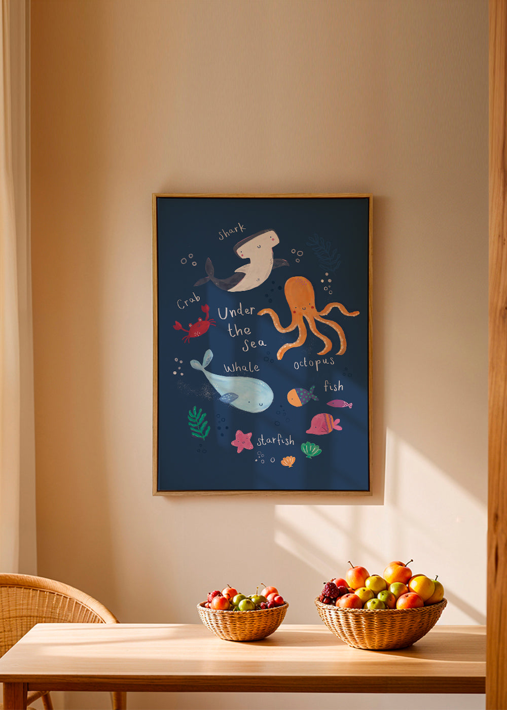 Børneplakat: blæksprutte under havet