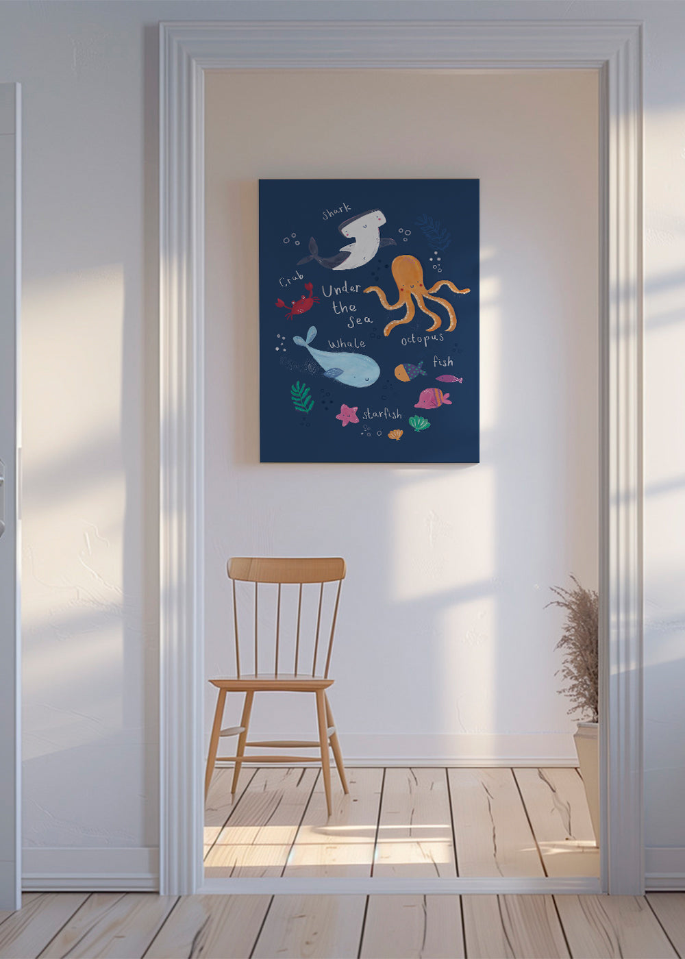 Børneplakat: blæksprutte under havet