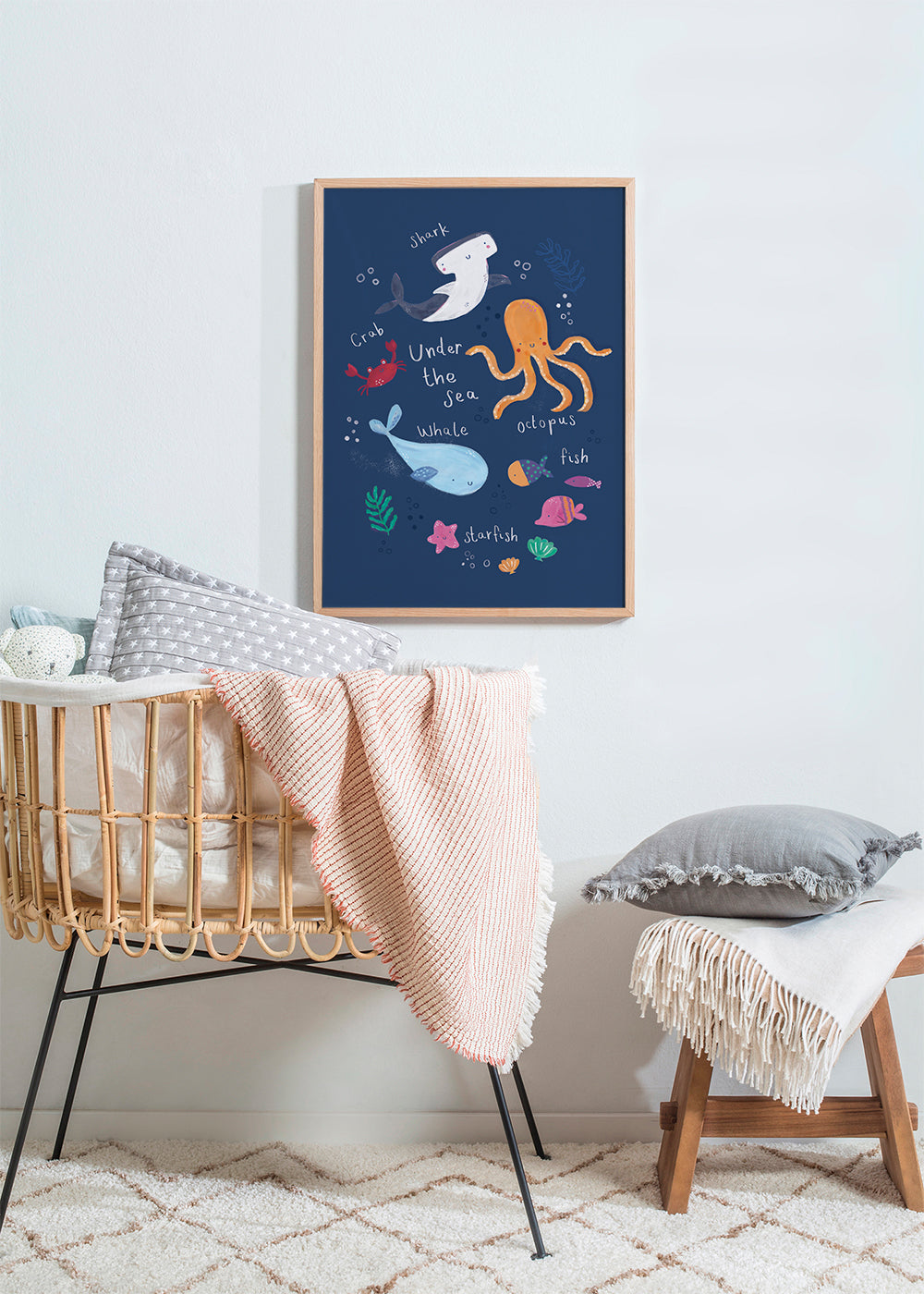 Børneplakat: blæksprutte under havet