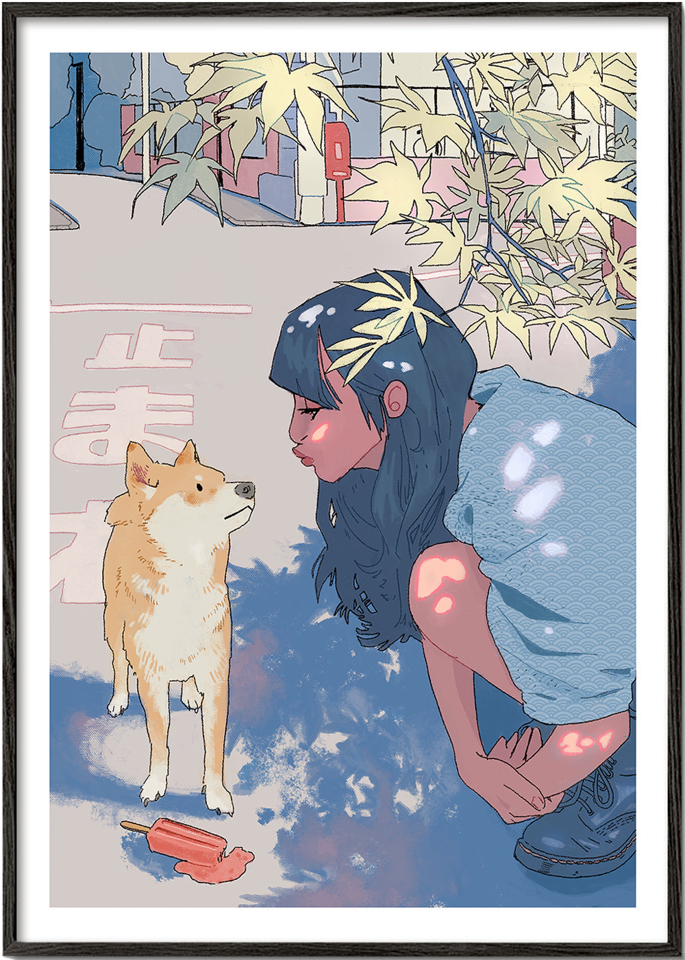 Illustration pige med shiba
