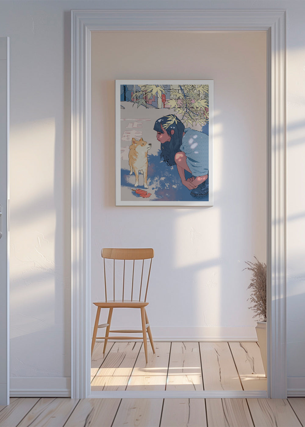 Illustration pige med shiba