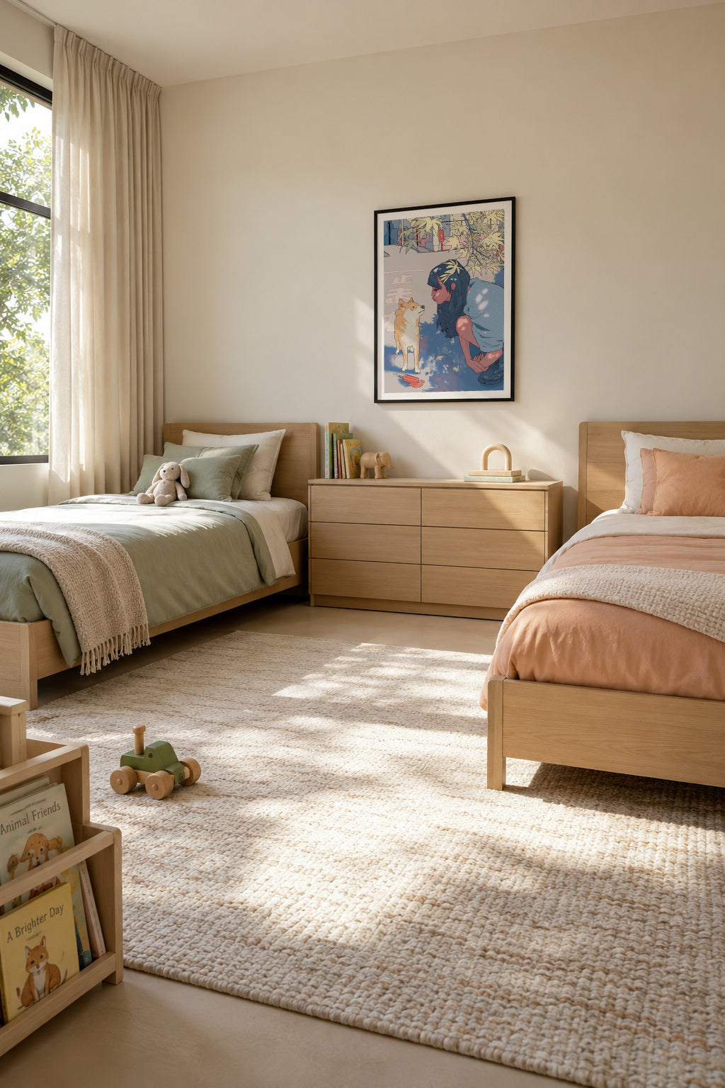 Girl & the Shiba - Framed poster in an interior