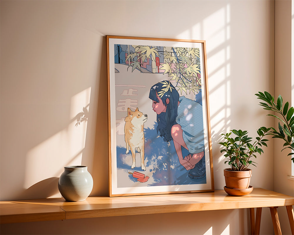 Illustration pige med shiba