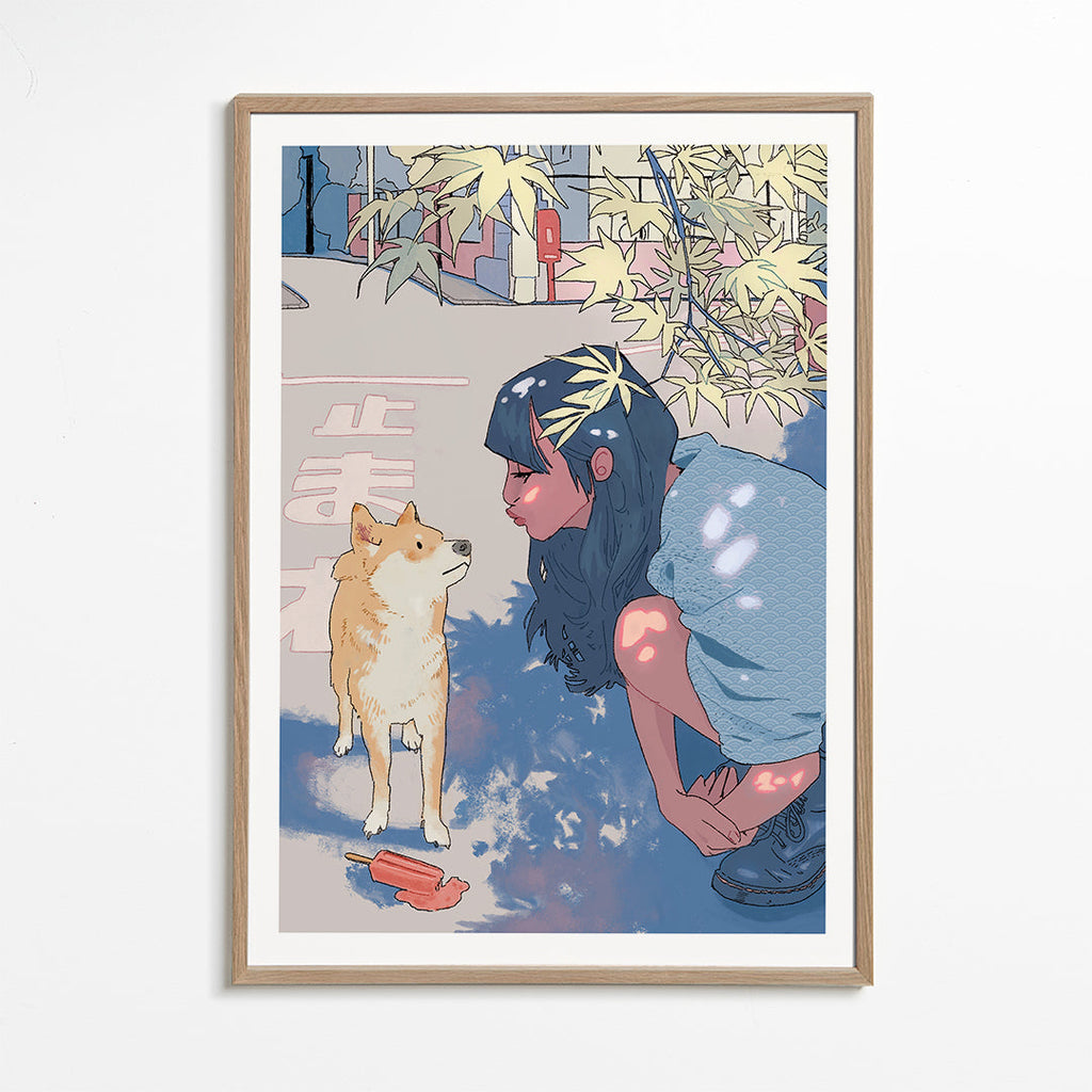 Illustration pige med shiba