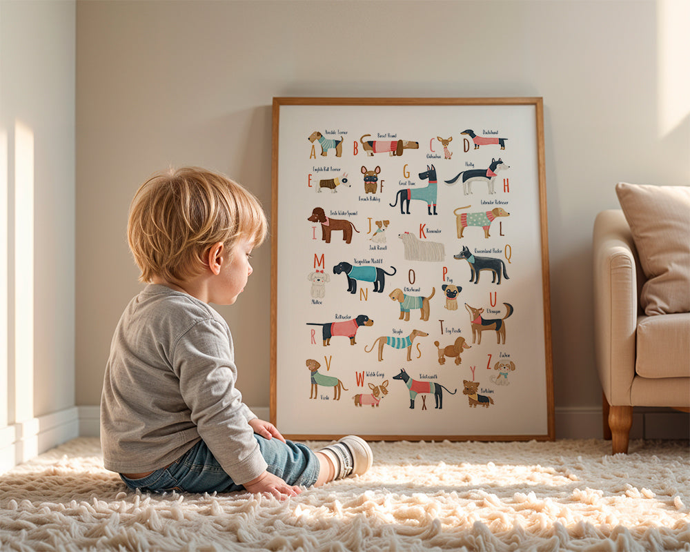 Illustration alfabet med hunde