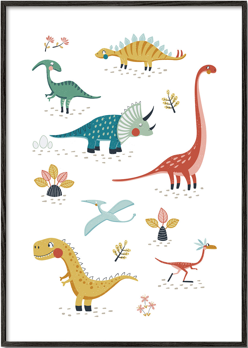 Børneplakat med legesyge dinosaurer