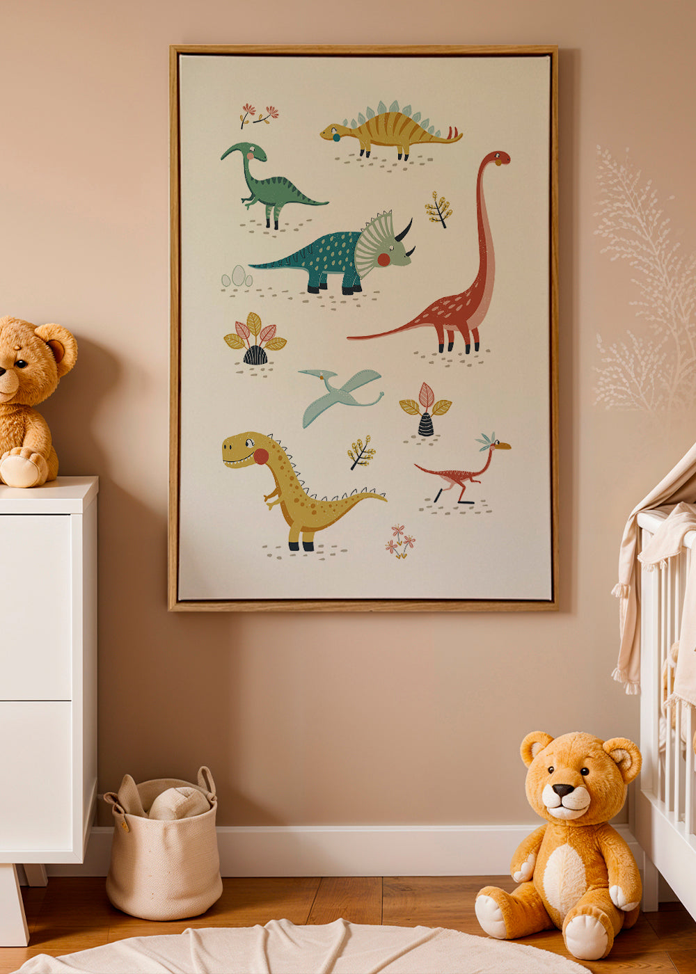 Børneplakat med legesyge dinosaurer