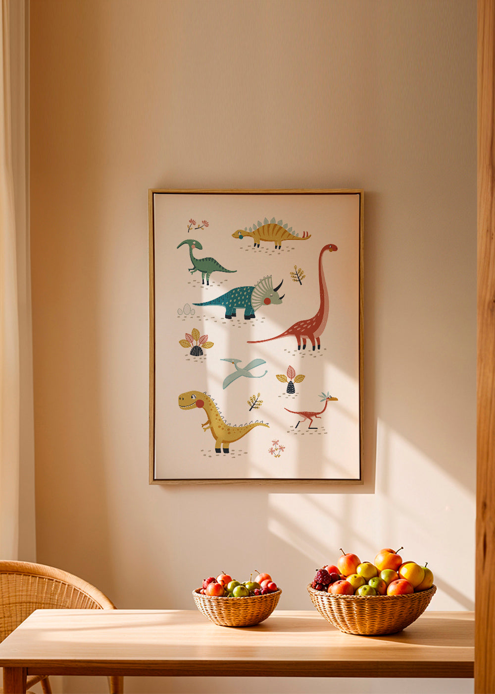 Børneplakat med legesyge dinosaurer