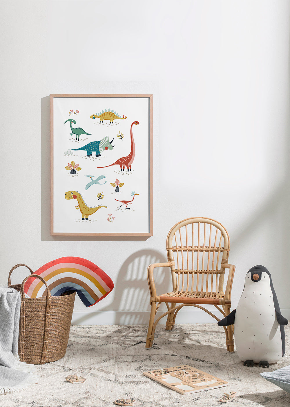 Børneplakat med legesyge dinosaurer