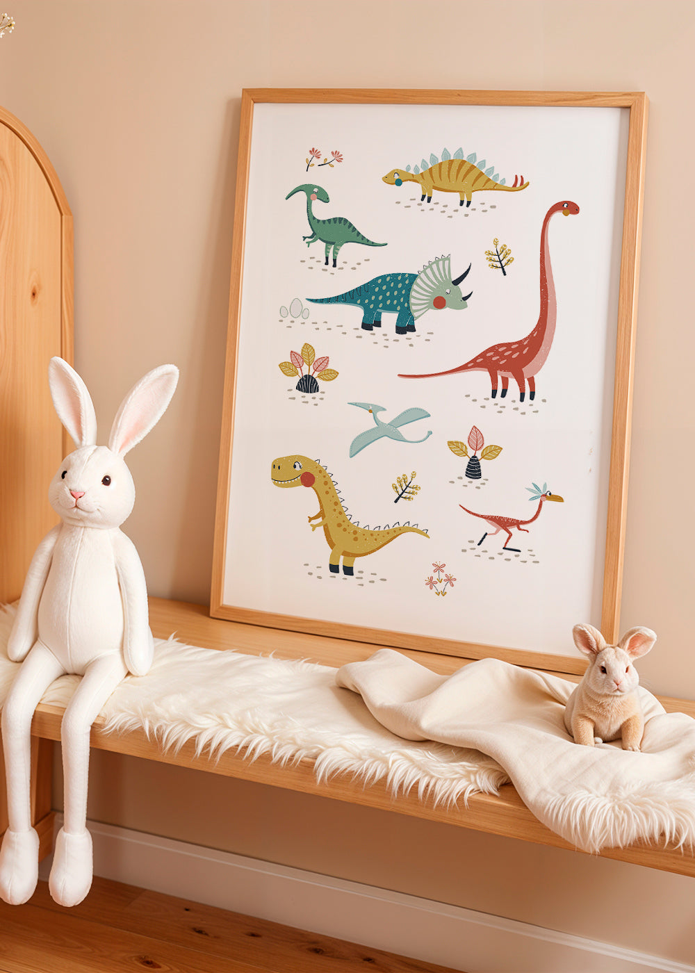 Børneplakat med legesyge dinosaurer