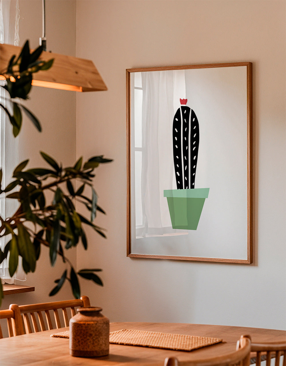 Botanisk plakat: minimalistisk kaktus i potte
