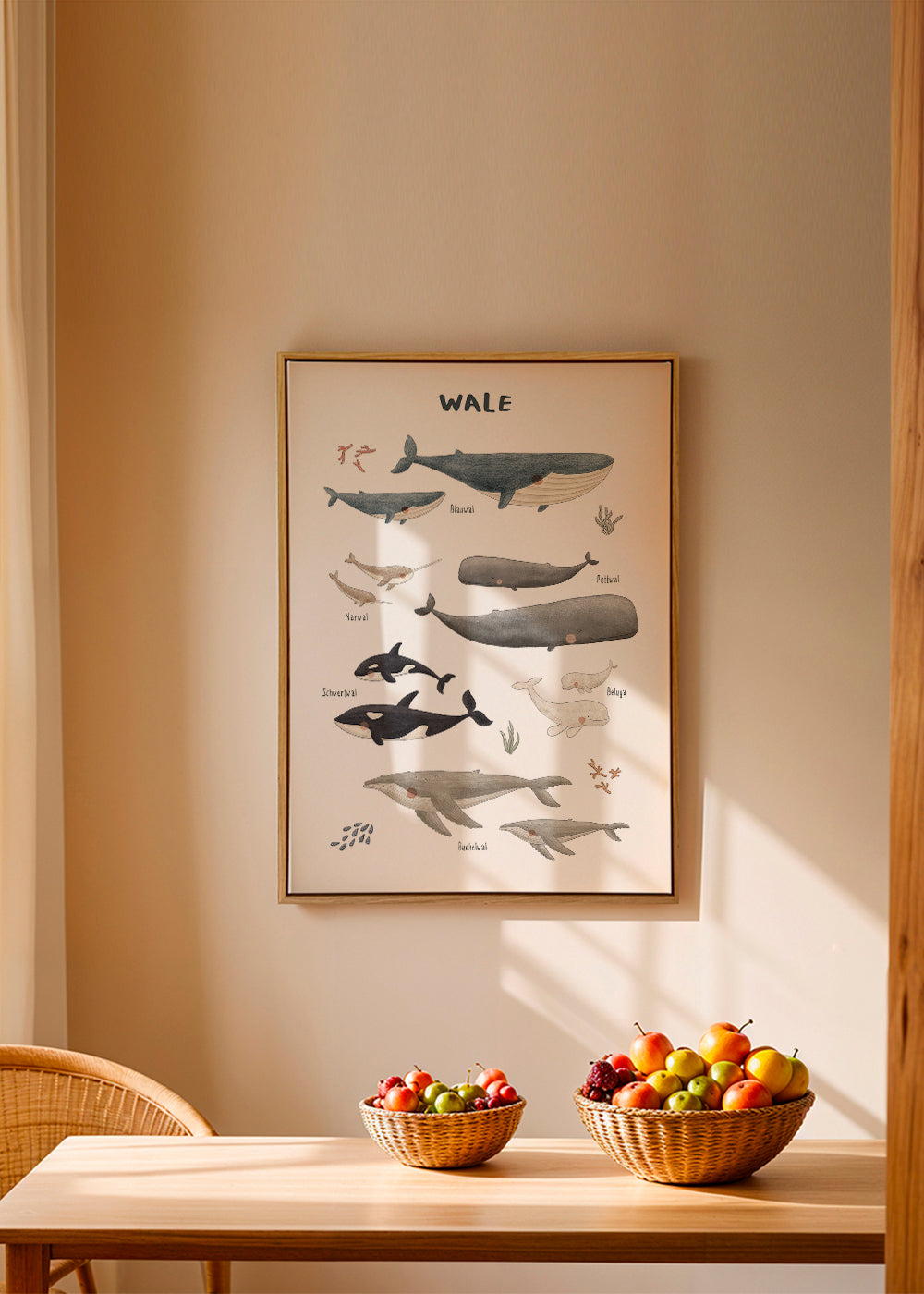 Børneplakat med hvaler i akvarel