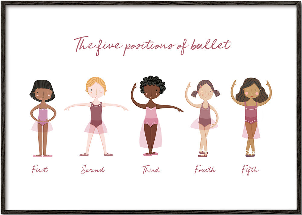 Illustration fem balletpositioner lilla