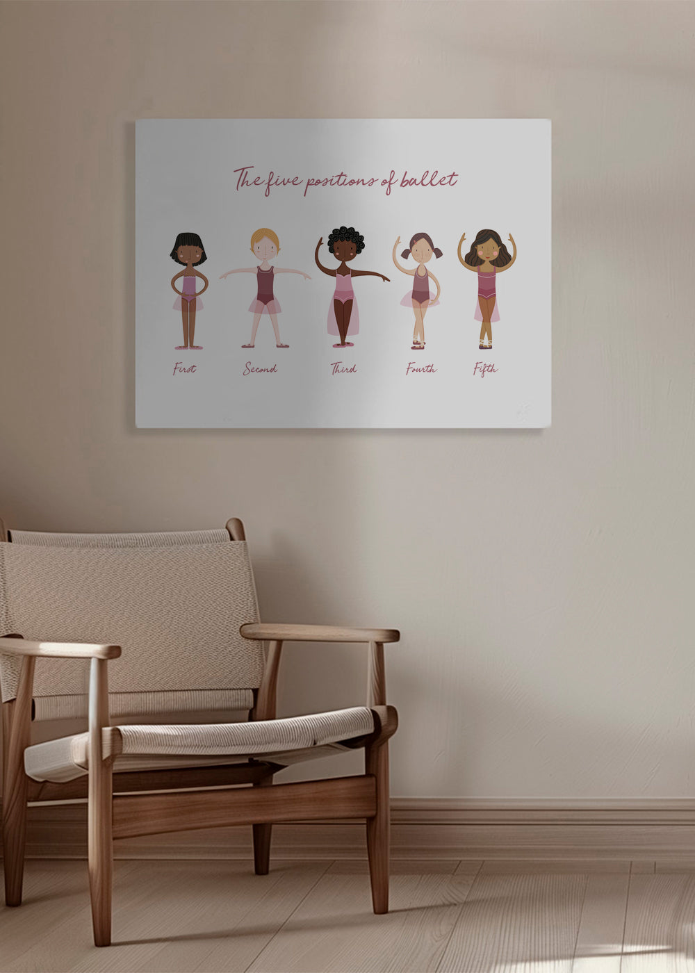 Illustration fem balletpositioner lilla