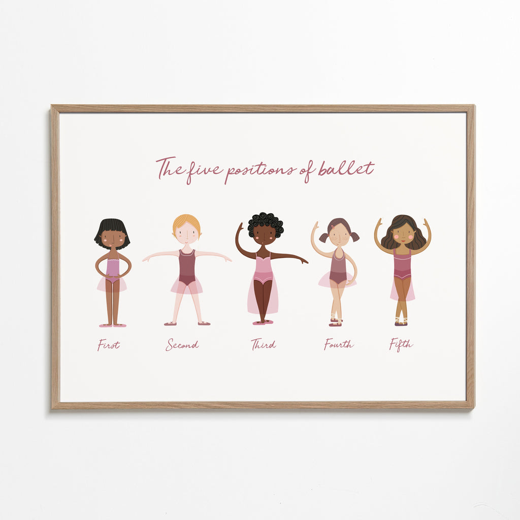 Illustration fem balletpositioner lilla