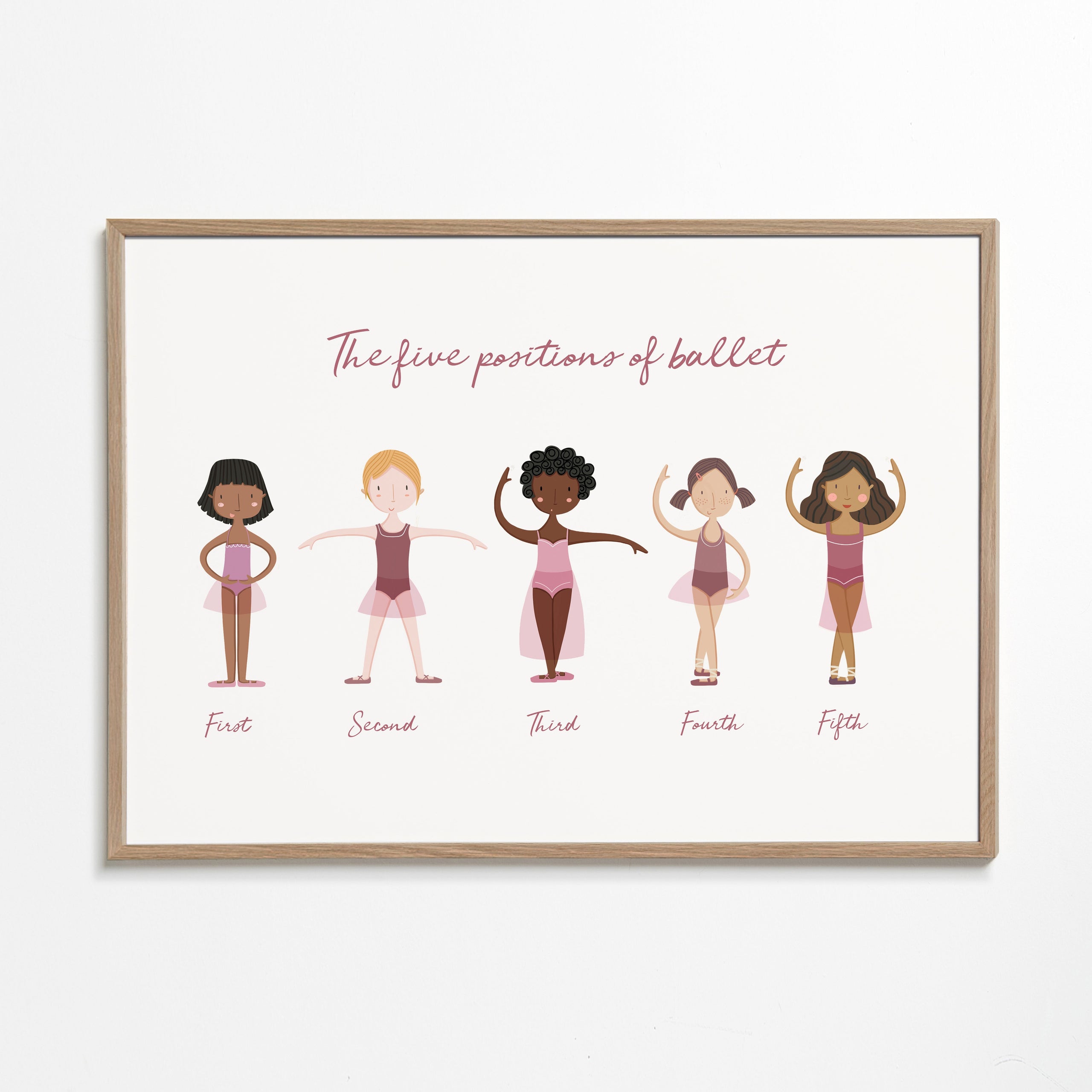 Illustration fem balletpositioner lilla