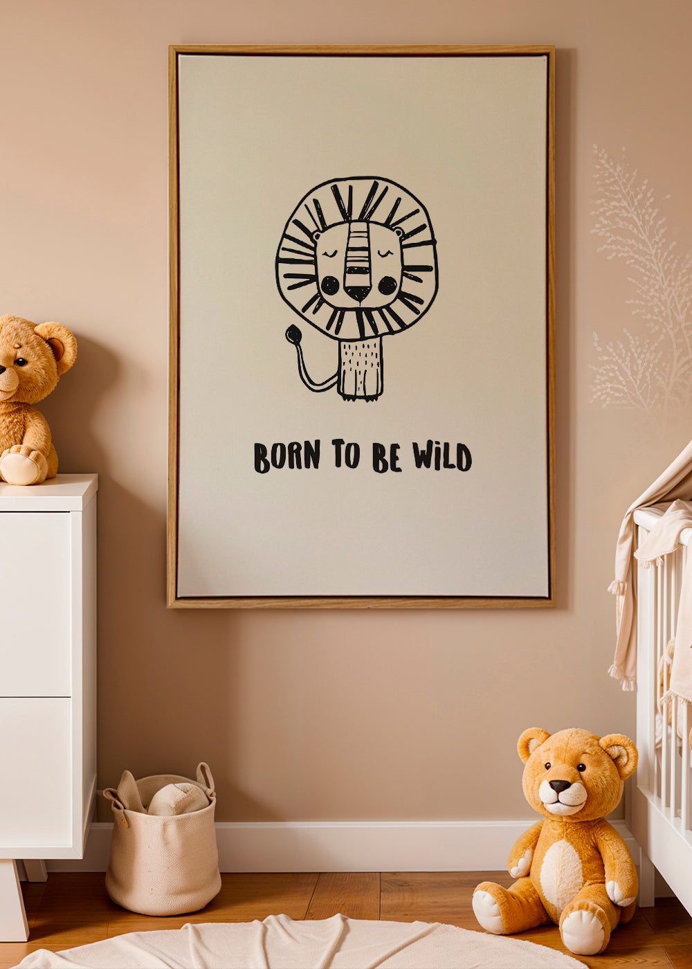 Minimalistisk løve-illustration 'Born to be wild'
