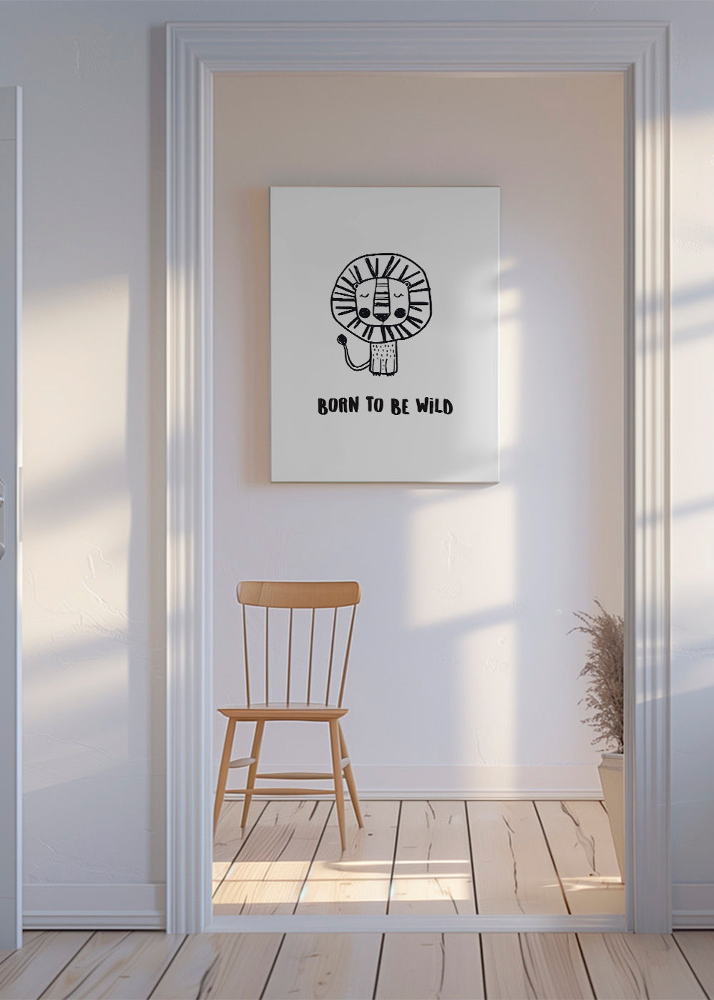 Minimalistisk løve-illustration 'Born to be wild'