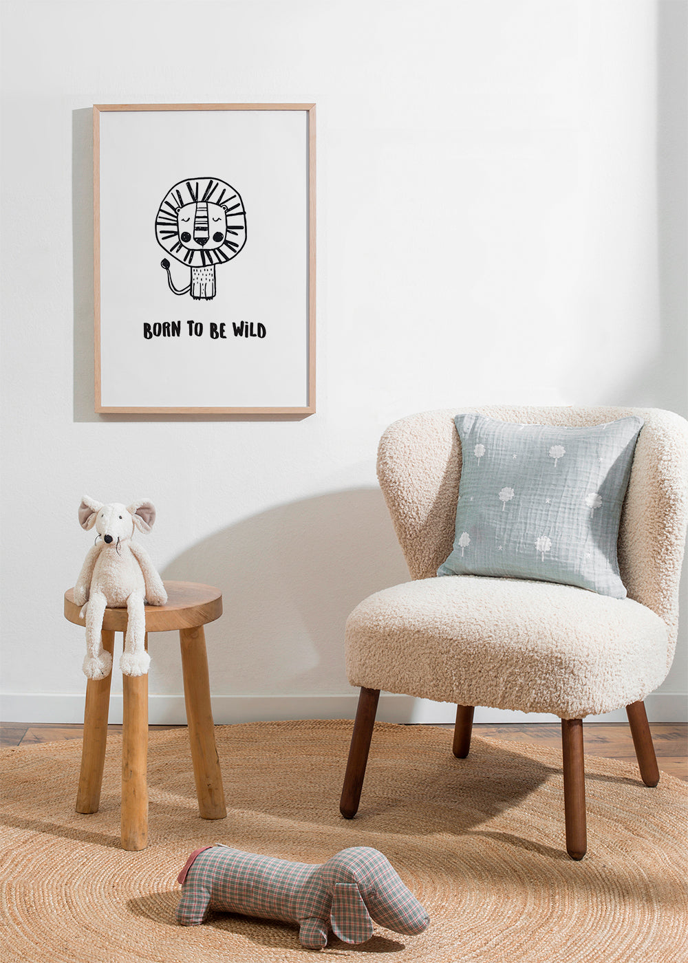 Minimalistisk løve-illustration 'Born to be wild'