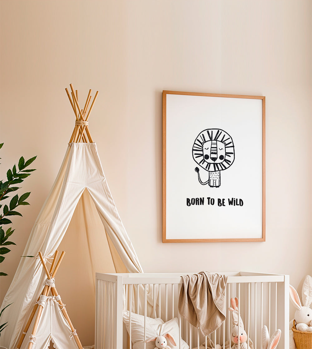Minimalistisk løve-illustration 'Born to be wild'