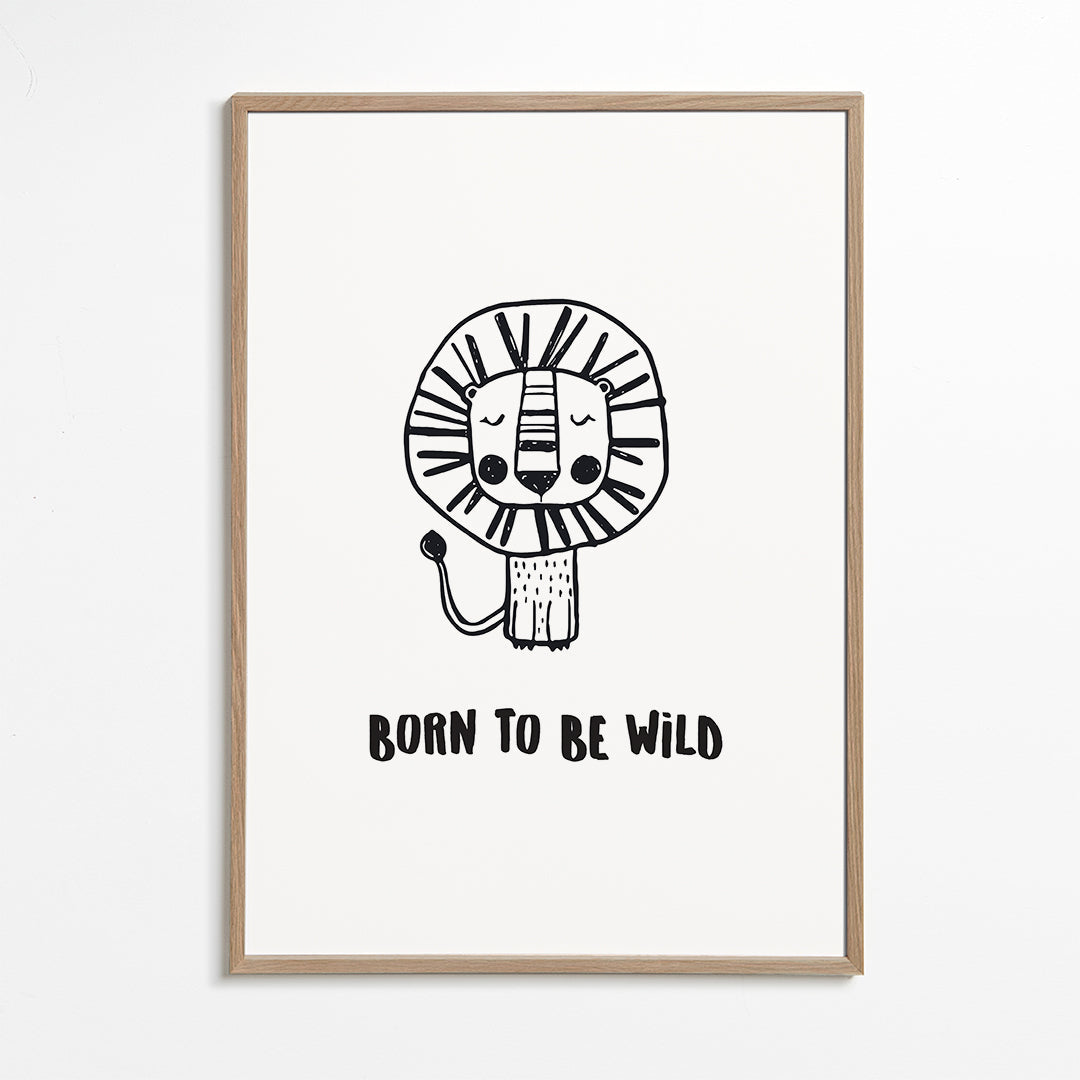 Minimalistisk løve-illustration 'Born to be wild'